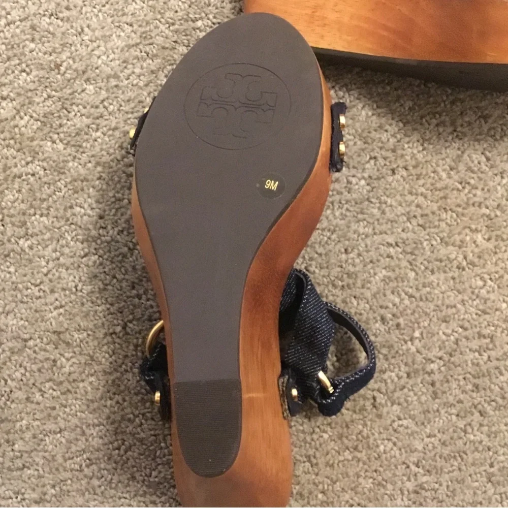 NEW Tory Burch “Beckett” Denim Wedge Sandals SZ 9